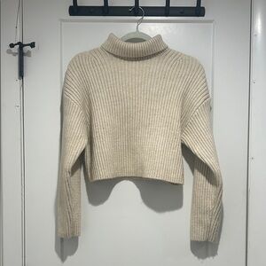 H&M Cream Ribbed Turtleneck Sweater